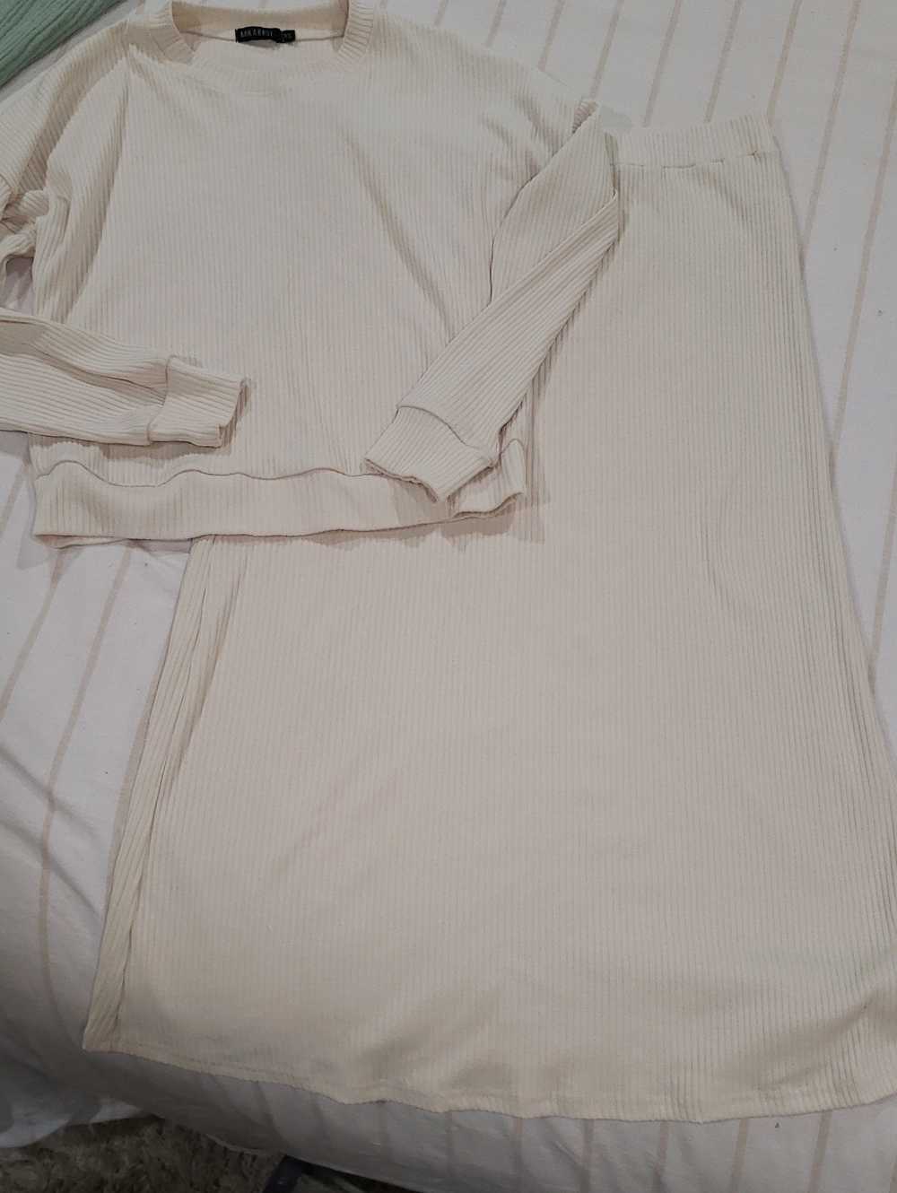Women's Ribbed Two-Piece Set in Cream
